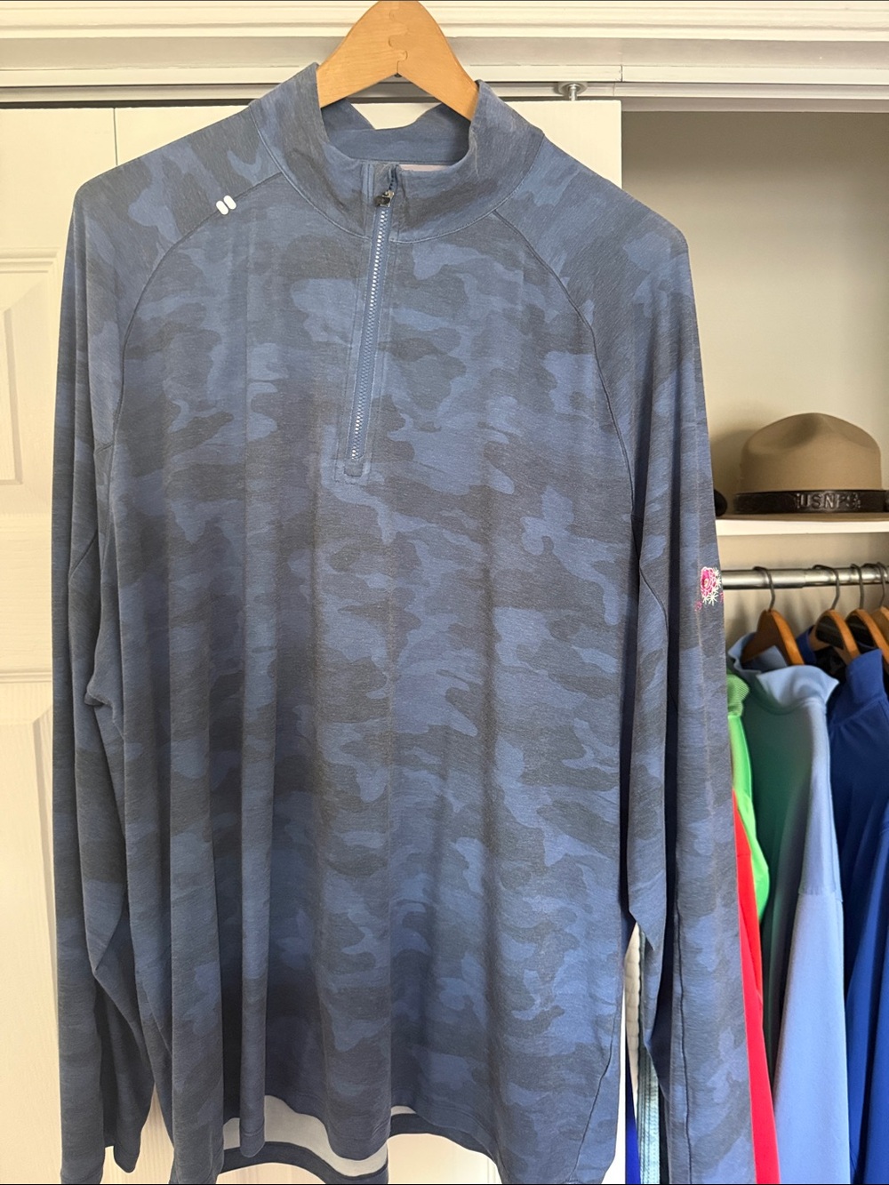 johnnie-O Men's Blue Camo Lightweight Quarter-Zip Shirt Jacket